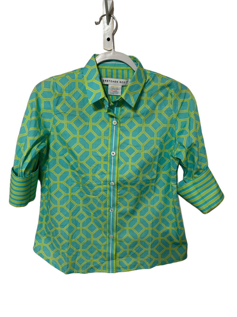 🐕🦺Gretchen Scott Boyfriend Button-Down Shirt Lucy in the sky Turquoise XS NWT